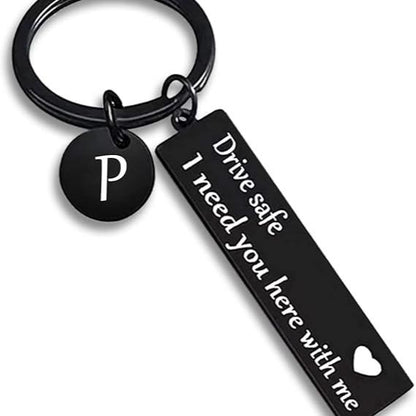 Drive Safe Keychain for Boyfriend - 26-Letter Personalized Keychain - Perfect Gift for Birthday, Christmas, Valentines Day - Various Patterns Includes Spanish styles