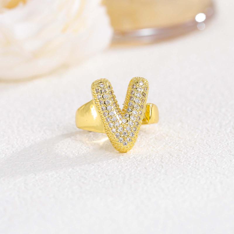 New 26 English letter rings fashionable chubby balloon letter rings with adjustable opening for women