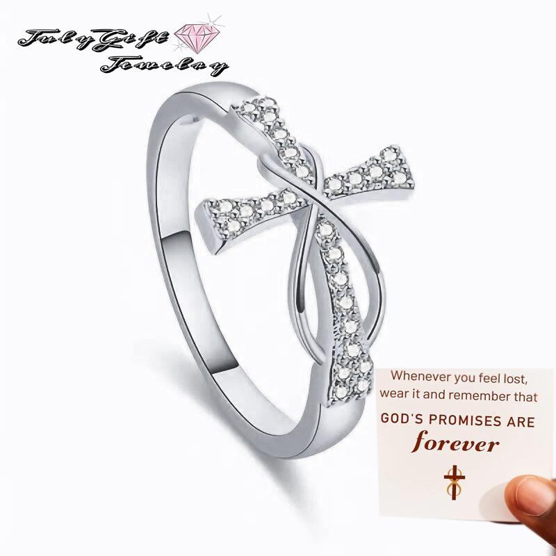 Inspirational Jewelry  Engraved Faith Hope Love Cubic Zirconia Cross Infinity Ring