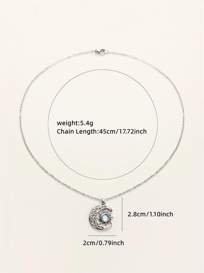 Women's Hollow Out Moon & Sun Design Pendant Necklace, Inlaid Artificial Gemstone, Elegant Necklace for Party, Daily Decor For, Exquisite Jewelry for Gift