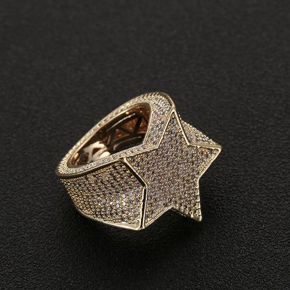 Full Diamond Micro Inlaid Zircon Pentagram Ring Men's Ornament