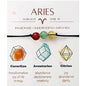 Zodiac Bead Bracelets - 3 Polished Birthstone Crystal Beaded Bracelets - Made of Real & Natural Gemstones, Adjustable 3-9.7” Black Rope - Jewelry for Men, Women, Teens, Kids - 8mm Beads
