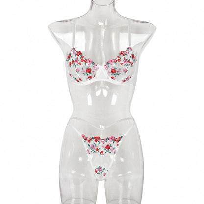New Arrival - Sexy Sheer Women's Lingerie Set with Flower Embroidery, Elastic Design, Perfect for Romance
