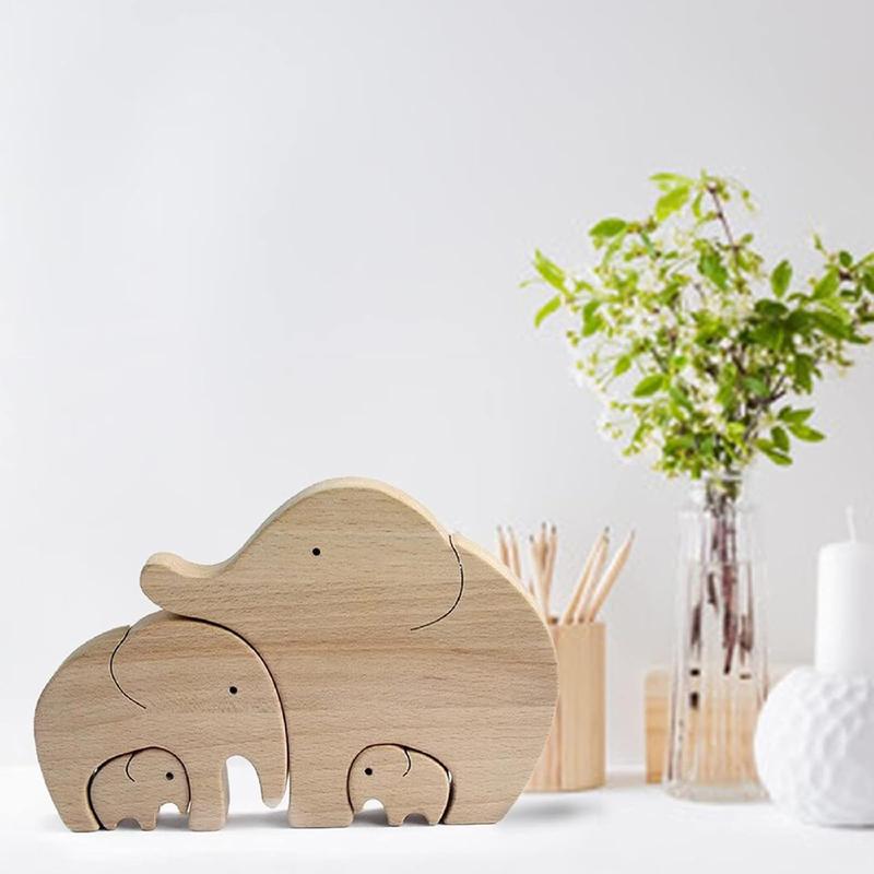 ASkinds 1Set Wooden Elephant Family Ornament Desktop Elephant Mother Child Decoration Elephants Collectible Figurines for Home Office Bedroom Living Room