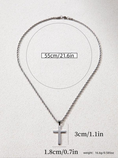 Summer Punk Style Cross Pendant Necklace for Men, Streetwear Minimalist Matching Chain Mexican Necklace for Gift, Stainless Steel Grunge Dainty Jewelry, Matching Streetwear Goth Accessory Fall