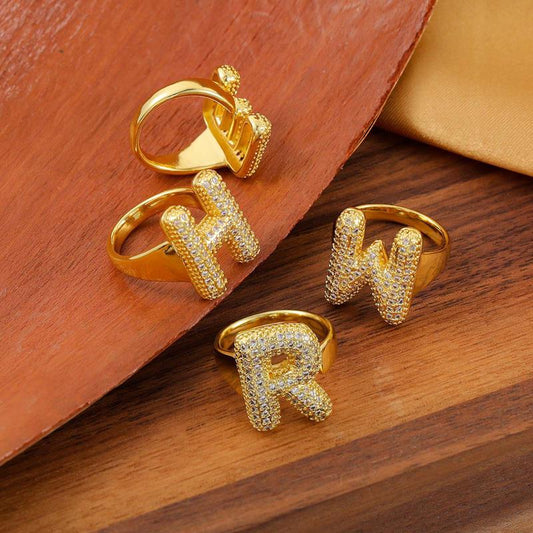 New 26 English letter rings fashionable chubby balloon letter rings with adjustable opening for women