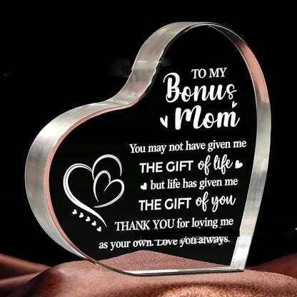 Heart Shaped Acrylic Block, Flower & Letter Pattern Decorative Ornament, Inspirational Creative Gift for Mom