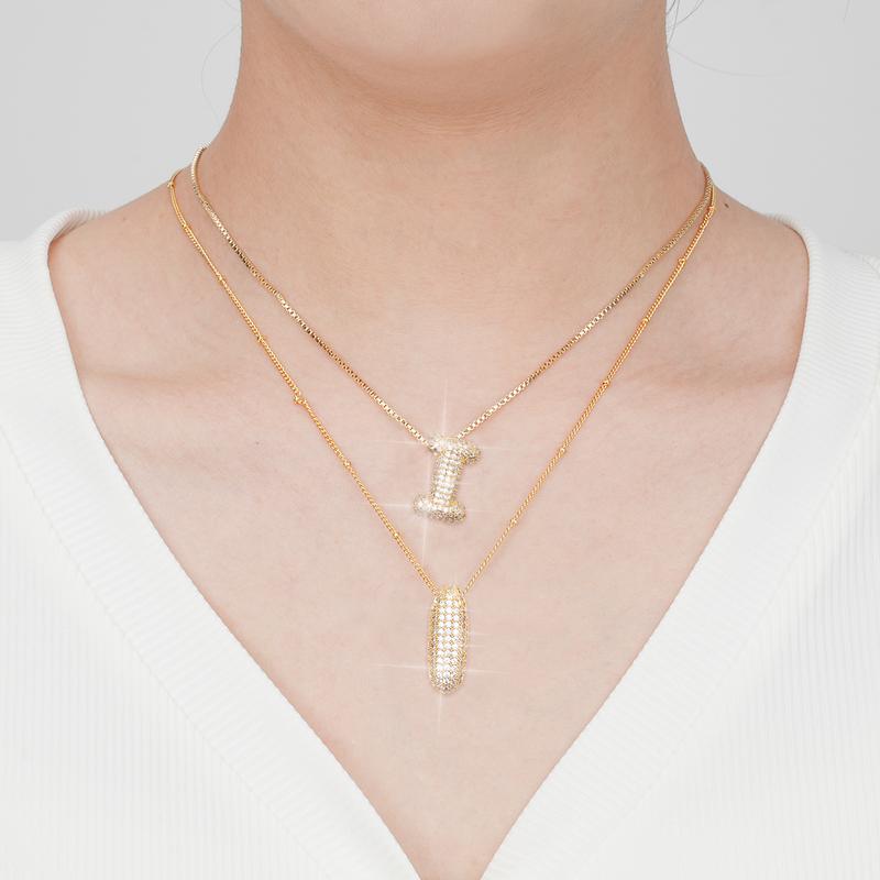2 Pack Initial Necklace for Women & Girls, 14K Gold Plated Balloon Letter Pendant Necklace, Christmas Jewelry Gifts for Women Girls