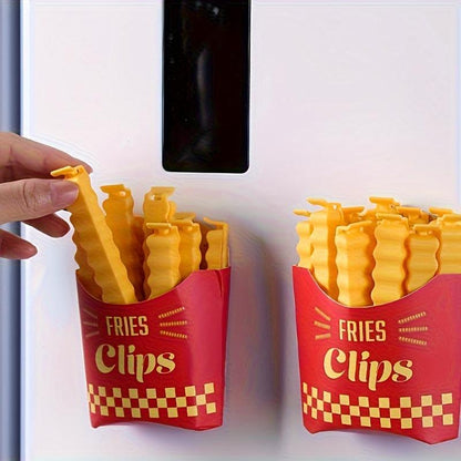 12 pcs Cute French Fries Shaped Bag Clip, Fridge Magnet for Sealing Grocery Bag: Moisture Proof Sealing Clamp, for Kitchen Storage, Cute and Practical Kitchen Accessories, Safety Envelope Bag and Packaging, Potato Chips Clip