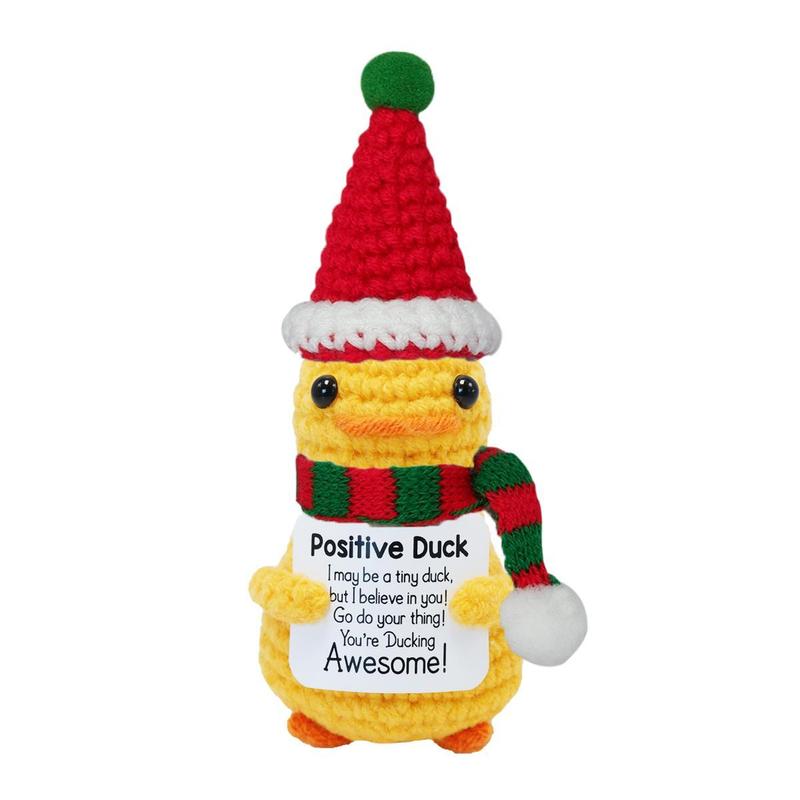 Cute Knitted Duck with Positive Card, Handmade Emotional Support Crochet Doll for Gift, DIY Knitting Supplies for Home Office Decor