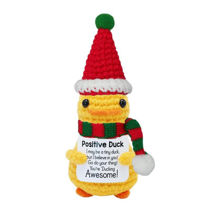 Cute Knitted Duck with Positive Card, Handmade Emotional Support Crochet Doll for Gift, DIY Knitting Supplies for Home Office Decor