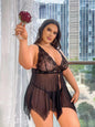 RoseVixEve-European and American Erotic Underwear Sexy Plus Size Mesh Halterneck Nightdress Manufacturers Wholesale Dropshipping