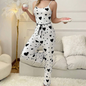 Home Wear Set Made of Milk Silk. It Includes a Heart - shaped Sling - strap Vest Pajama and Pants that Can be Worn Outside