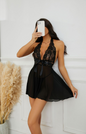Large size lace perspective sexy fun one-piece underwear set bow mesh nightdress women romantic night