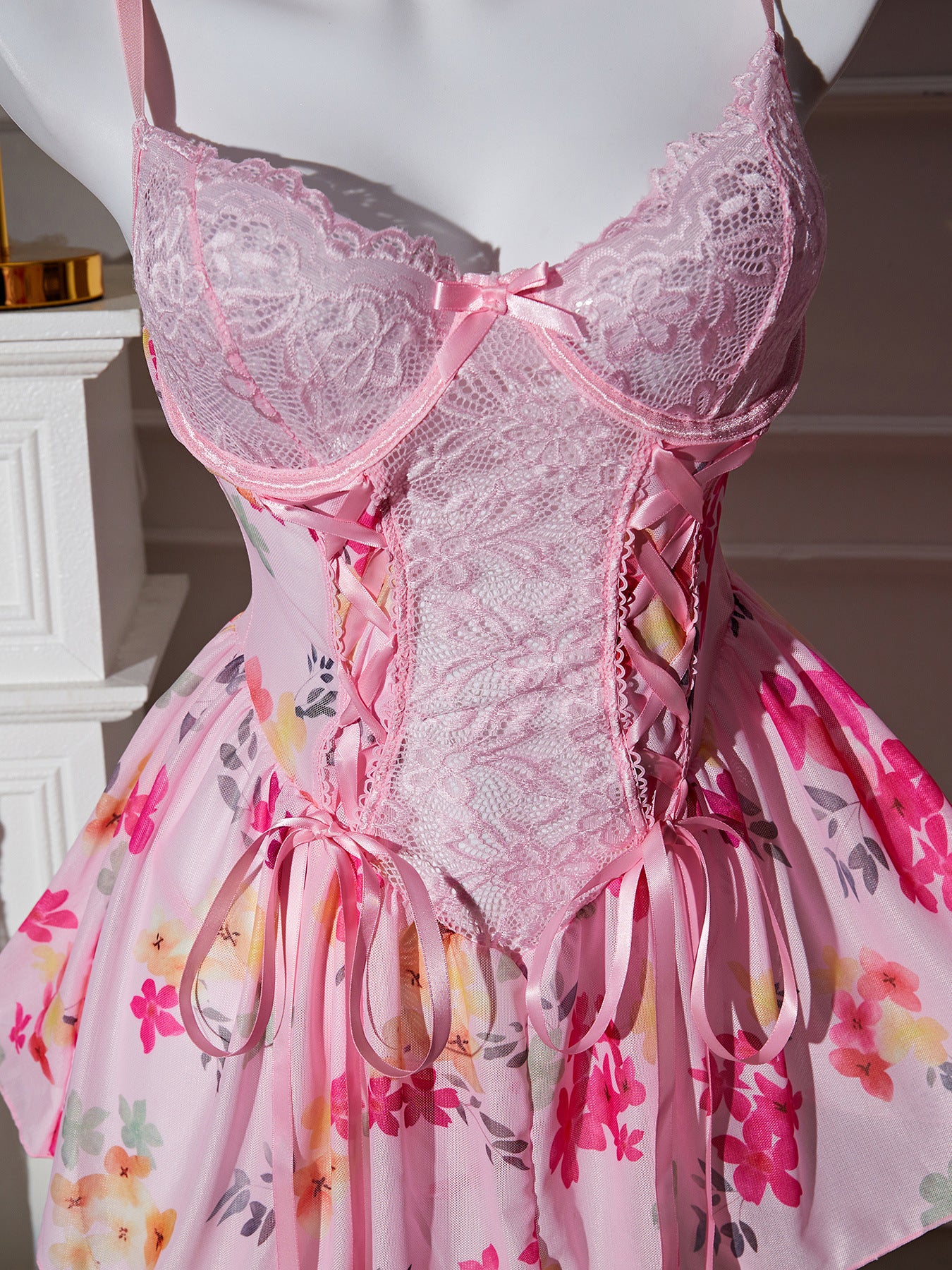 Sexy lingerie lace perspective temptation hollow floral skirt Valentine's Day uniform suit