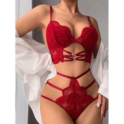 Sexy lingerie lace cup bra smart two-piece set