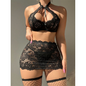 Sexy Off-Shoulder Bra, Skirt & Thong Set - See-Through Lingerie