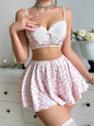 Sexy lingerie bow bra short skirt thong women's three-piece suit for Women