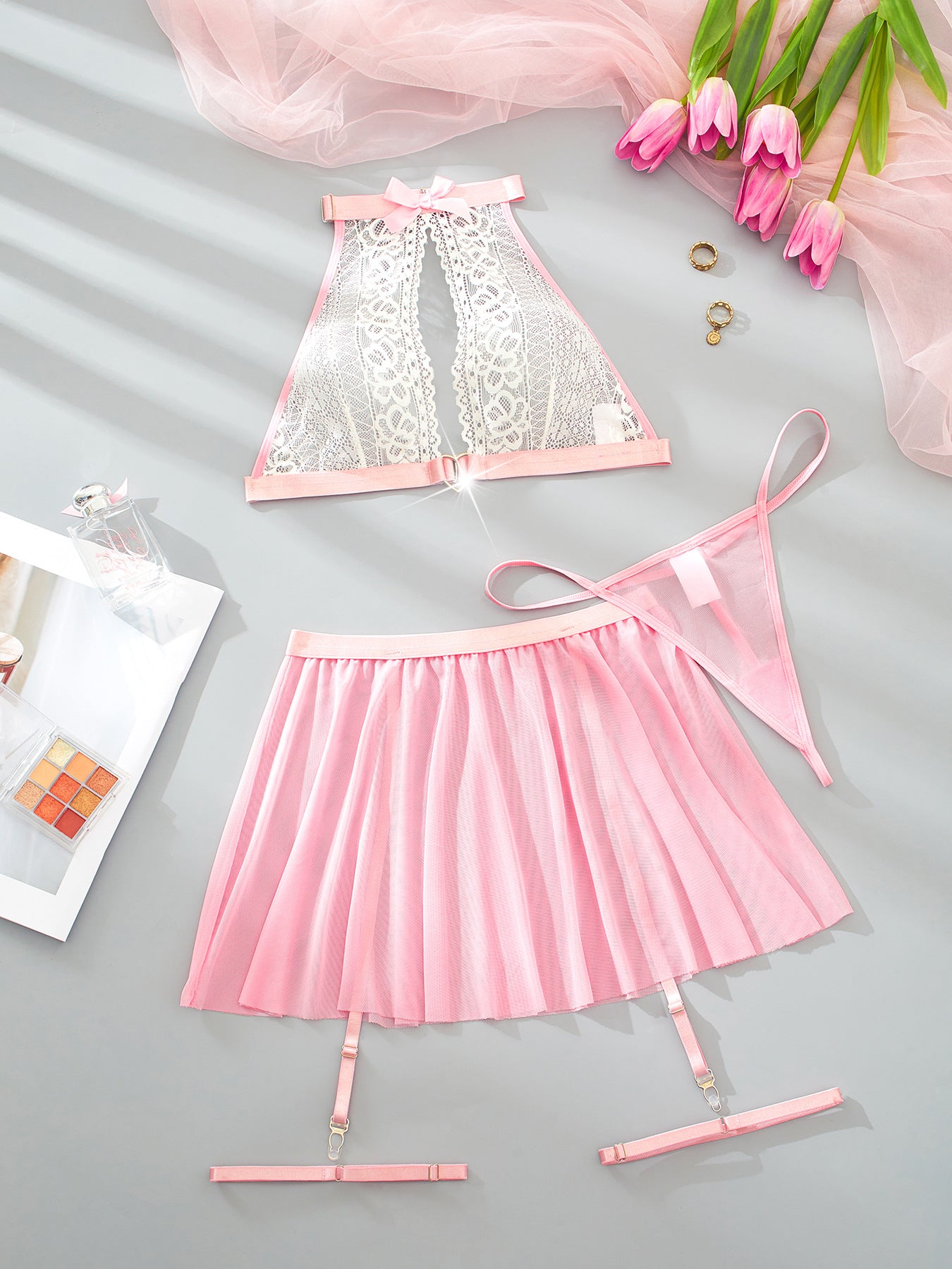 Sexy Temptation Set with Lace Bra, Skirt, and Thong Best Seller