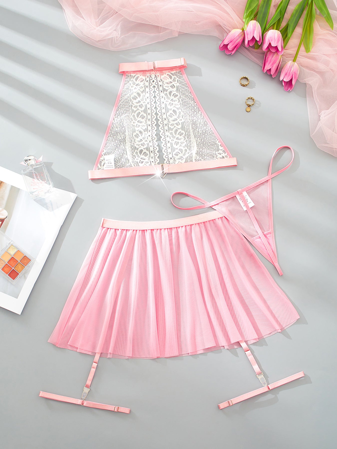 Sexy Temptation Set with Lace Bra, Skirt, and Thong Best Seller