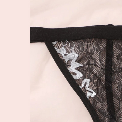 French Style Black Lace Hollow-out Bra Set with Steel Underwire and Semi-Transparent Design