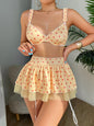 Heart Print Temptation Set with Mesh Bra, Skirt, and Thong