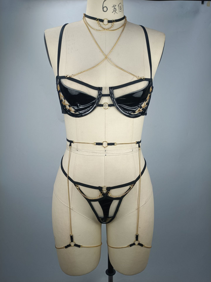 Sexy Temptation Set with Bikini Style and Metal Chains