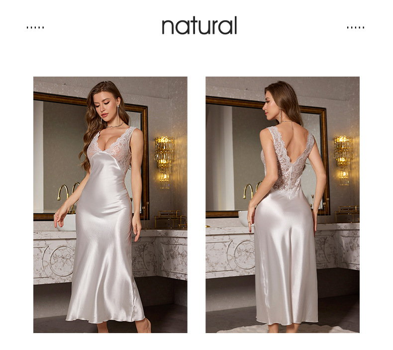 New Luxury Night Western Sexy Lace Trim Spaghetti Strap Nightgown - Slim, Elegant Long. Soft Fabric, Flash Sale! Flatters Curves, Comfy Sleep. Perfect for Adult Women, Great Gift