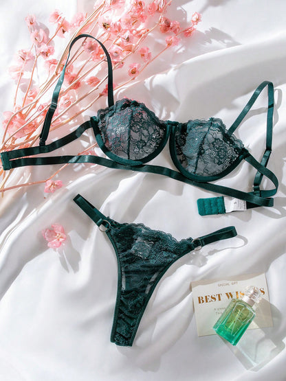 Sexy Temptation Bra and Thong Set with Lace See-Through