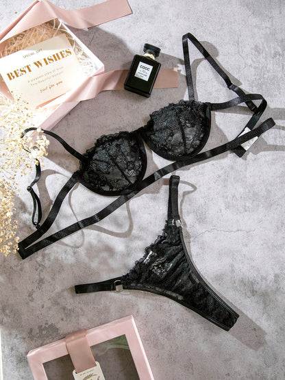Sexy Temptation Bra and Thong Set with Lace See-Through