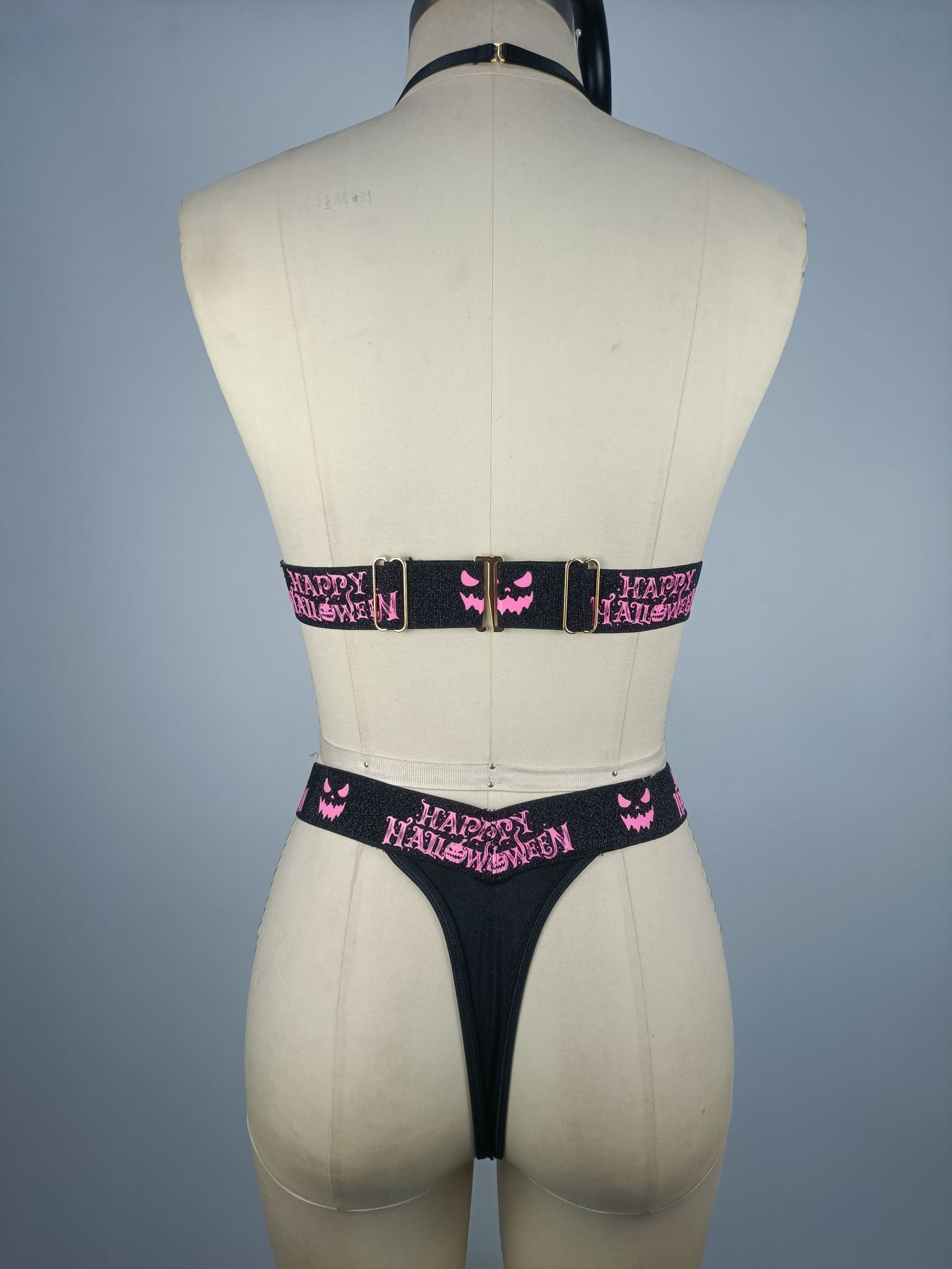 Halloween Special! Sexy Metal Chain and Letter-Print Lingerie Set with Passionate Uniform for Women