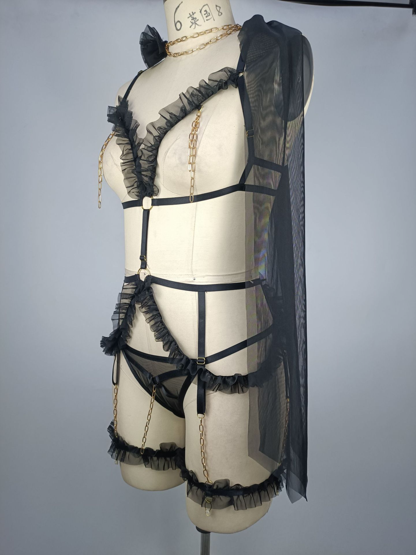 Sexy Metal and Open-Cup Lingerie Set with Passionate Uniform for Women