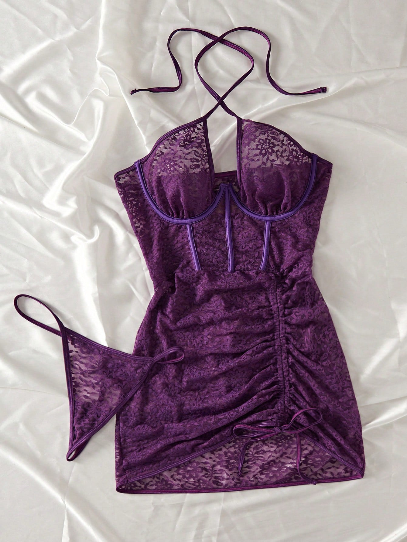 Sexy Nightclub-Style Lace and See-Through Nightgown and Thong Set |   2-Piece Lingerie Set for Women