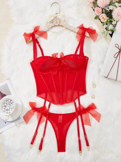 Sexy Lace and See-Through Bustier and Thong Set | 2-Piece Lingerie Set for Women