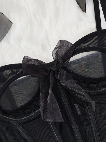 Sexy Lace and See-Through Bustier and Thong Set | 2-Piece Lingerie Set for Women