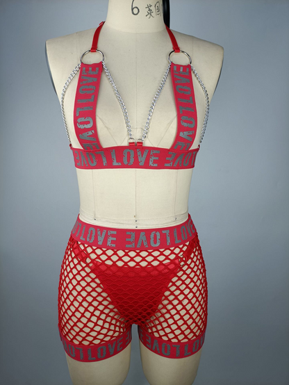 New Arrival! Sexy Fishnet Lingerie Set with See-Through and Letter Print Uniform for Women