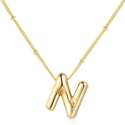 Letter Necklace Balloon Initial Necklaces for Women Girls Dainty Alphabet Pendant   Puffy Name Personalized Jewelry Gift Fashion Personality Jewelry For Girls Plated Gold Bubble Letter Necklace