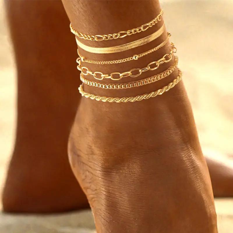 Anklets for Women 14K Real Gold Silver Plated Ankle Bracelets Trendy Waterproof Boho Anklets Set Adjustable Dainty Cute Diamond Beaded Heart Non Tarnish Summer Beach Jewelry Gift
