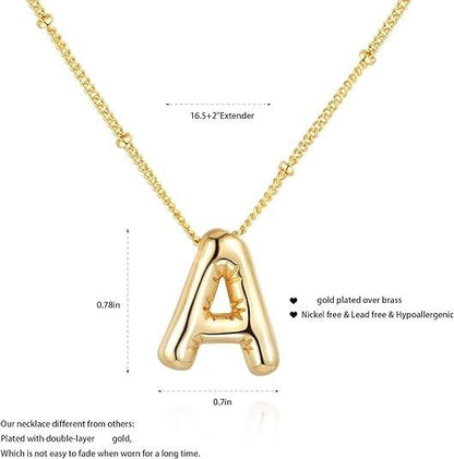 Letter Necklace Balloon Initial Necklaces for Women Girls Dainty Alphabet Pendant   Puffy Name Personalized Jewelry Gift Fashion Personality Jewelry For Girls Plated Gold Bubble Letter Necklace