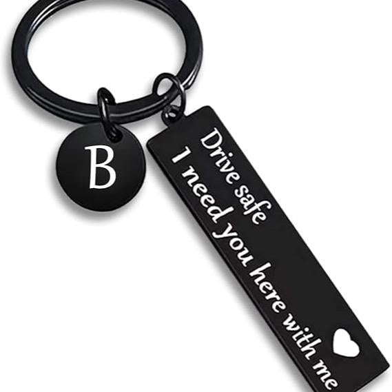 Drive Safe Keychain for Boyfriend - 26-Letter Personalized Keychain - Perfect Gift for Birthday, Christmas, Valentines Day - Various Patterns Includes Spanish styles