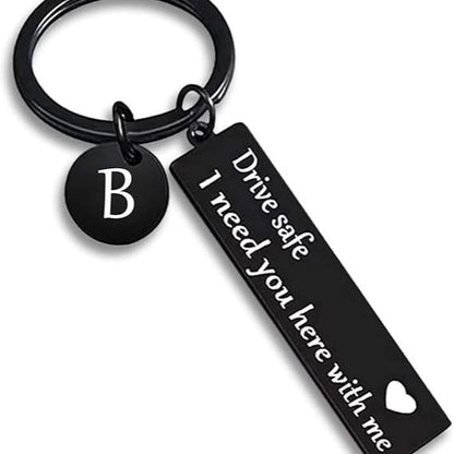Drive Safe Keychain for Boyfriend - 26-Letter Personalized Keychain - Perfect Gift for Birthday, Christmas, Valentines Day - Various Patterns Includes Spanish styles