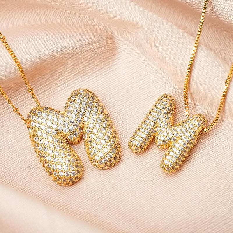 2 Pack Initial Necklace for Women & Girls, 14K Gold Plated Balloon Letter Pendant Necklace, Christmas Jewelry Gifts for Women Girls
