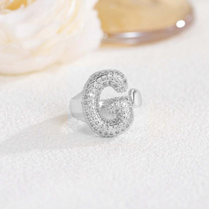 New 26 English letter rings fashionable chubby balloon letter rings with adjustable opening for women