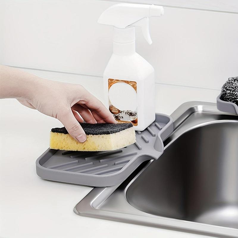 Silicone Sponge Holder, 1 Count  Sink Organizer Caddy, Drain Storage Tray for Dish Sponge, Sink Drain Mat for Home Kitchen Bathroom Countertop, Kitchen Accessories, Bathroom Accessories, Fall Decor