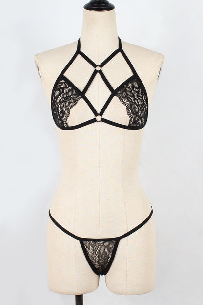 Lace See-Through Sexy Hollow Out Three-Piece Set |   Women's Lingerie |   Passionate Nightwear