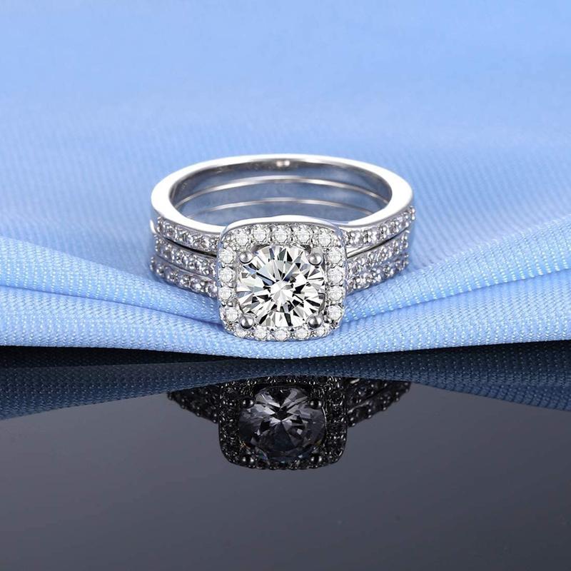1.5 CT Round Cut Classic Three-in-One 3 Pieces Set Halo Wedding Engagement Promise Eternity Ring for Women R-0969