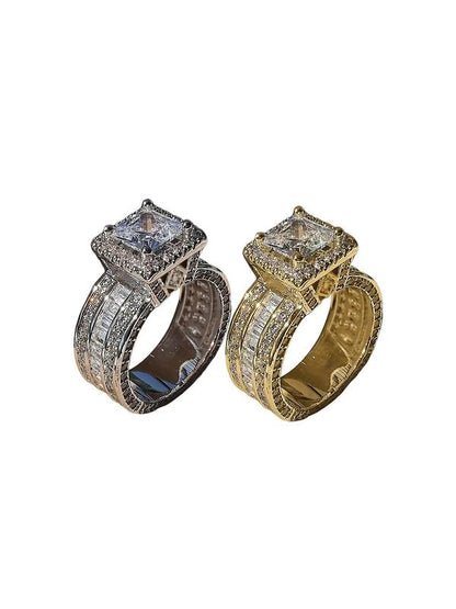Elegant Rhinestone Decorated Geometric Design Ring for Women, Exquisite Trendy Engagement & Wedding Ring, Chic Gorgeous Jewelry As Gift for Girlfriend, Fall Outfits, Fall Freshness