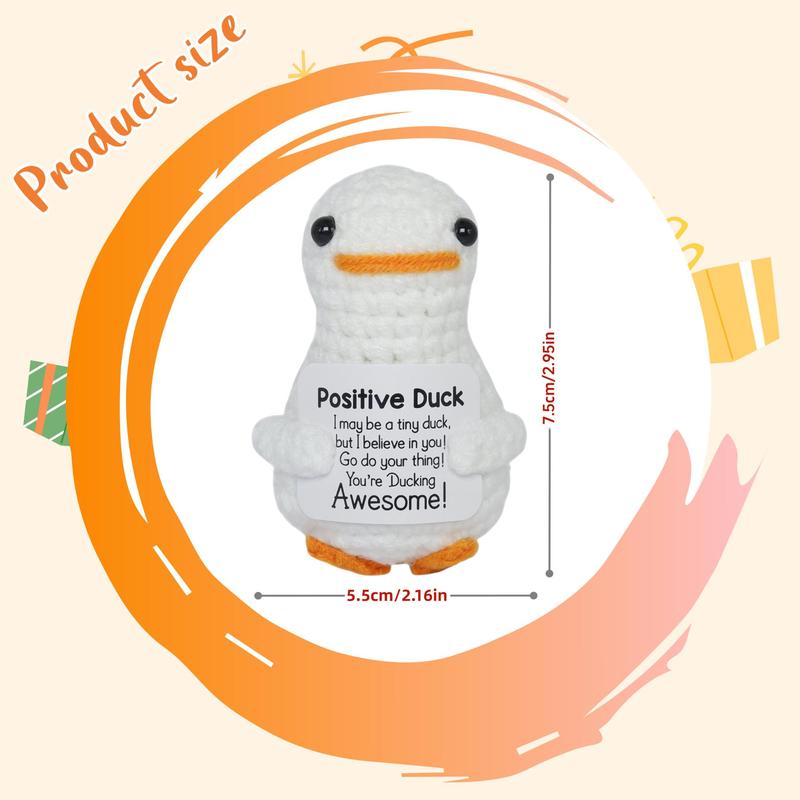 Cute Knitted Duck with Positive Card, Handmade Emotional Support Crochet Doll for Gift, DIY Knitting Supplies for Home Office Decor