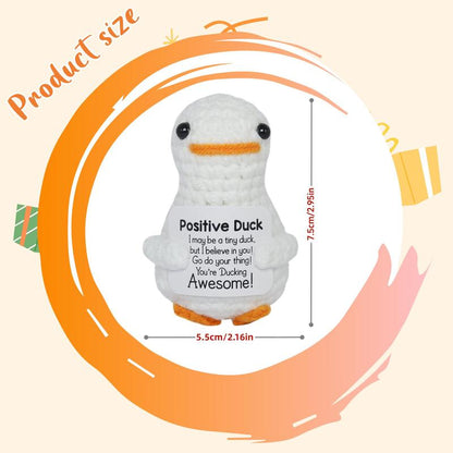 Cute Knitted Duck with Positive Card, Handmade Emotional Support Crochet Doll for Gift, DIY Knitting Supplies for Home Office Decor