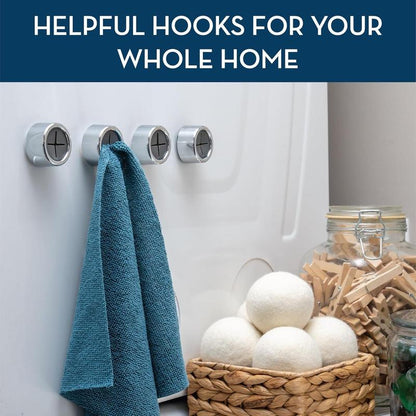 Round Adhesive Push Towel Hooks for Kitchen, Hand and Dish Towels, Grey, 4 Pack Organiser
